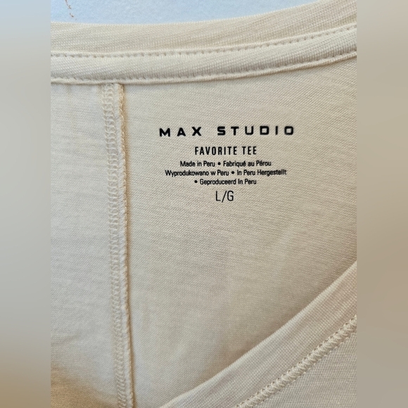 Max Studi Tan Beige Cream V-Neck Tee Short Sleeve Size L - Picture 3 of 4